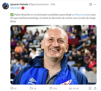 El primer informe desde Uruguay que vincula a Pablo Repetto como nuevo entrenador de Nacional - crédito @ignaciooviedo/X