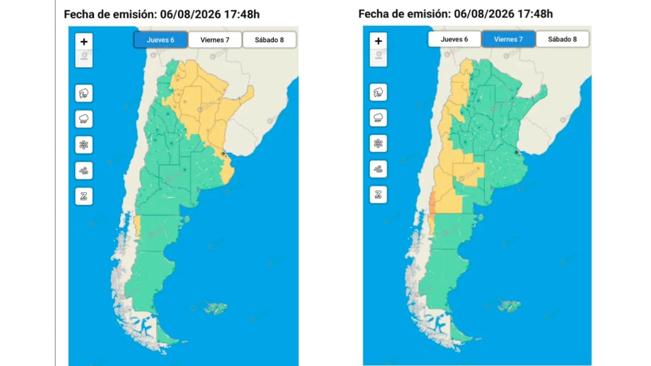 El SMN activó alertas naranja y amarillo para 17 provincias ante el avance simultáneo de un frente frío y una ciclogénesis sobre el centro-este del país