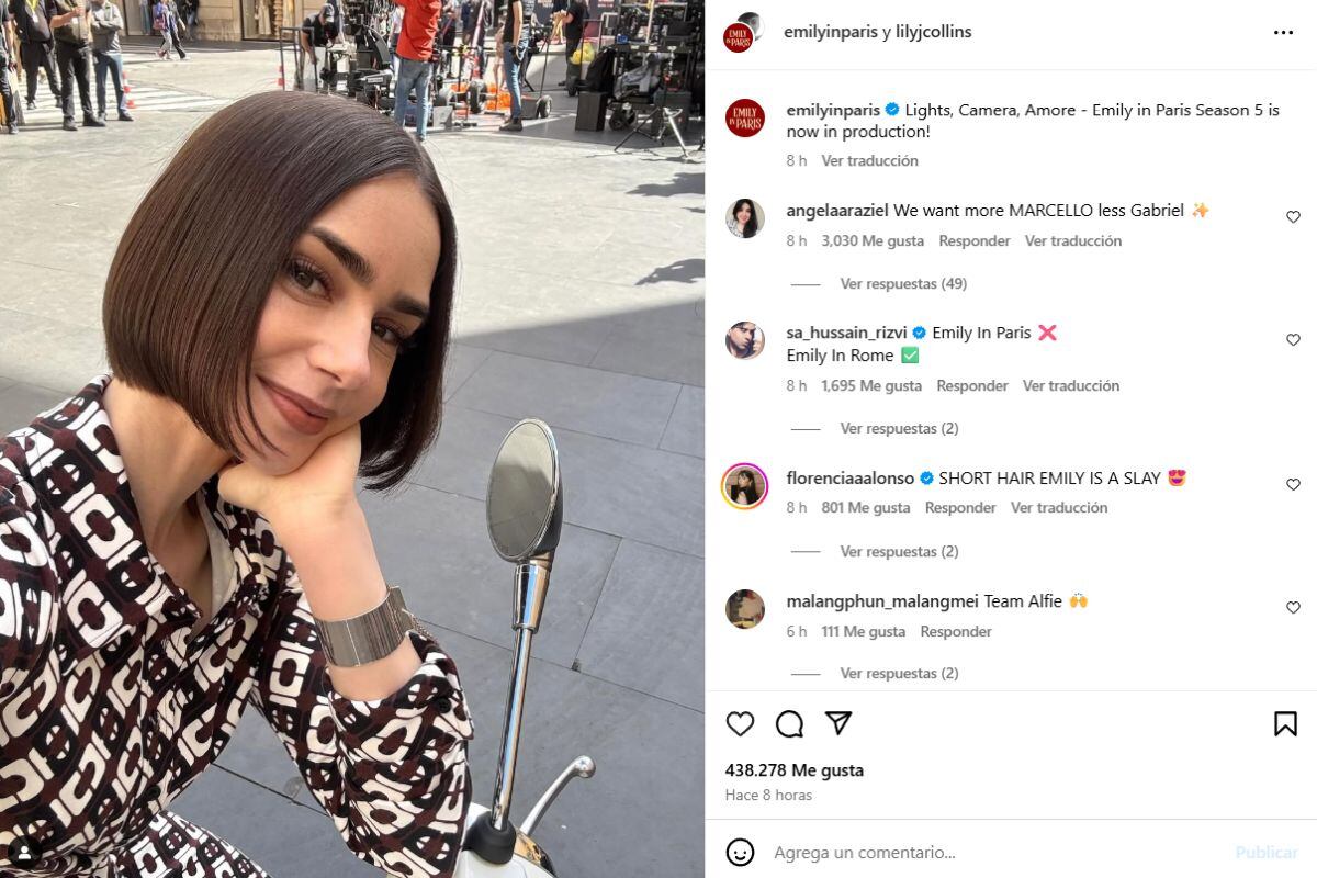 Lily Collins sorprende a los fanáticos de la serie con un nuevo look mientras el rodaje de la quinta temporada se traslada a Roma (Instagram/@lilyjcollins)