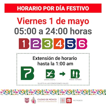 Horario de servicio para este viernes 1 de mayo de 2026 (MetrobusCDMX)