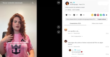 Captura de pantalla de TikTok donde Nicole Zignago viste la camiseta rosa del Inter Miami con texto superpuesto y comentarios de usuarios