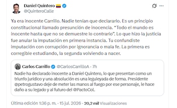 Daniel Quintero defendió su posición apelando al principio constitucional de presunción de inocencia - crédio @QuinteroCalle/X