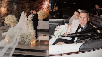 Los recién casados publicaron fotos de su llegada al altar tras más de seis años de relación - crédito @luisafernandaw/ Instagram
