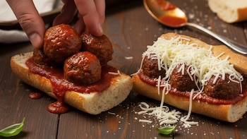 Albóndigas jugosas y queso fundido