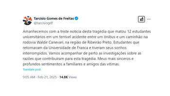 El mensaje de Tarcísio Gomes
