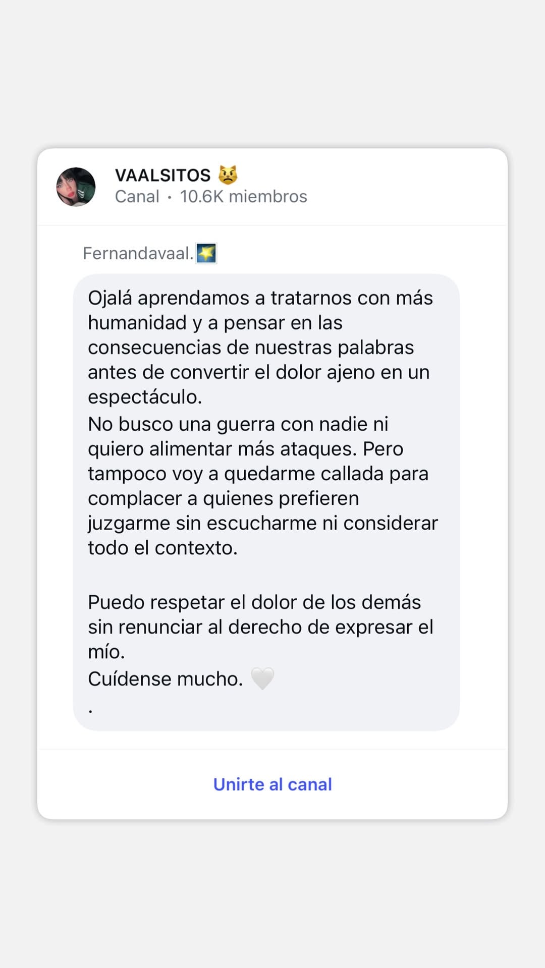 Pronunciamiento de FernandaVaal sobre la muerte de El Komanche (@fernandavaal_)
