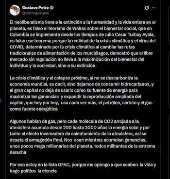 Gustavo Petro - crédito @petrogustavo/X