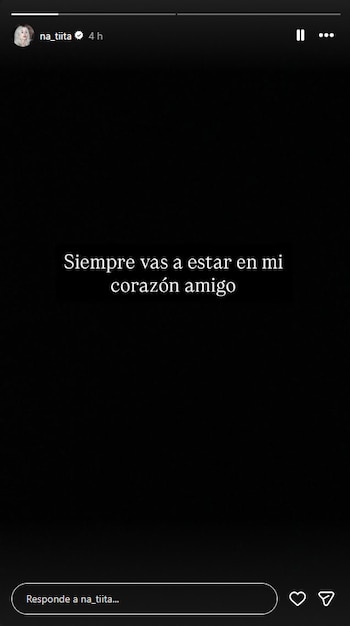 @natiita despidió a Chatterbox con una historia en fondo negro: "Siempre vas a estar en mi corazón amigo"