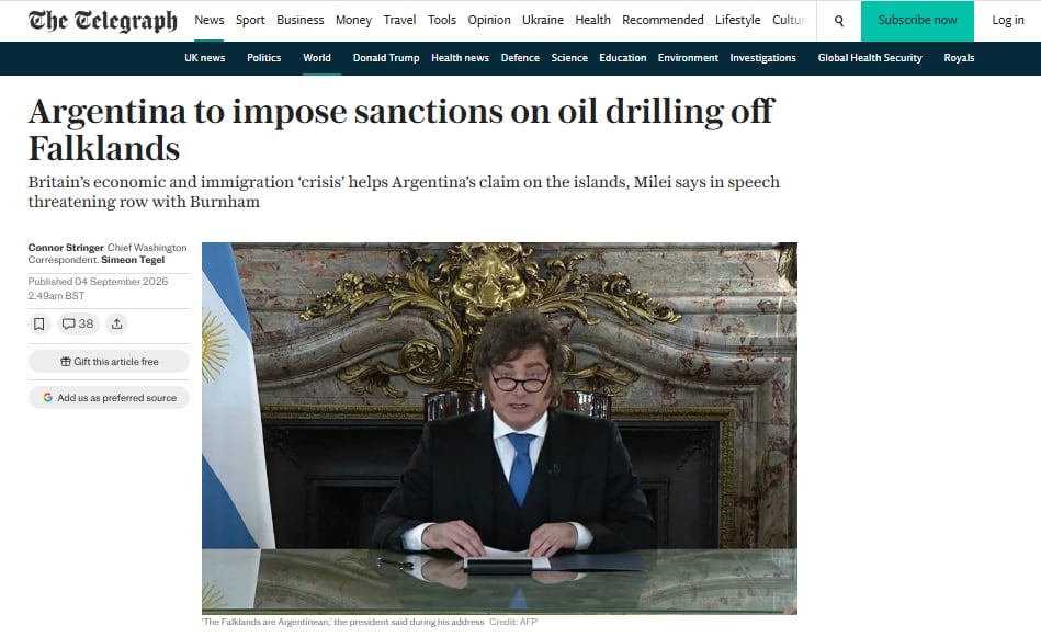 La publicación de The Daily Telegraph, antes el discursp (Captura de pantalla)