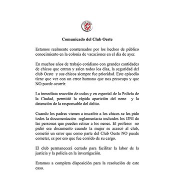 El facsímil del comunicado completo