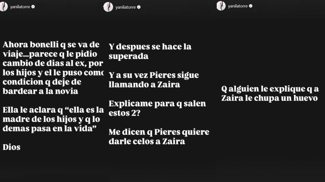 Yanina Latorre a través de sus historias de Instagram se refirió a Chechu Bonelli