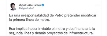 Trino publicado por Miguel Uribe en sus redes sociales