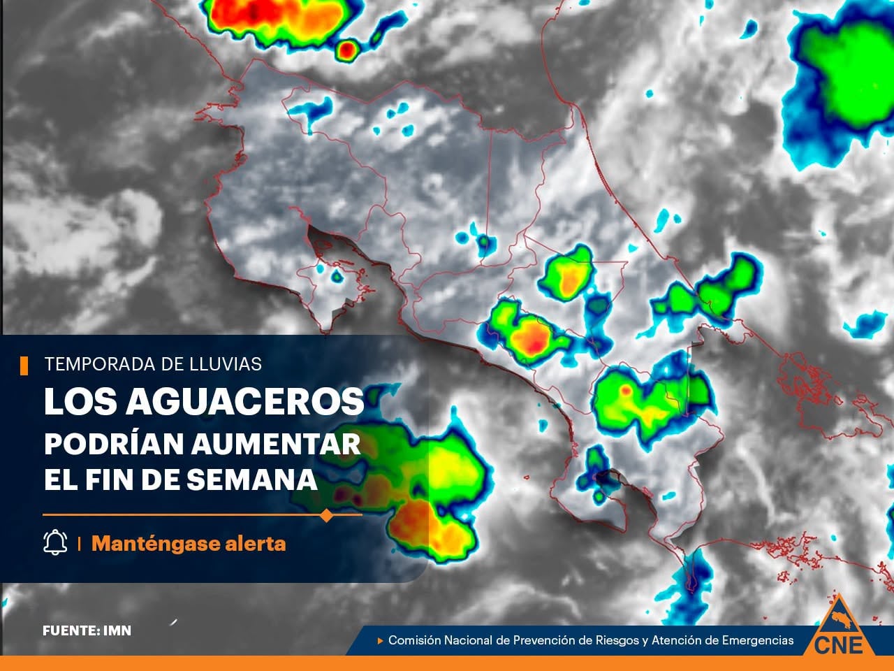 Costa Rica enfrentará un aumento de las lluvias por la cercanía de la Onda Tropical #14 y la persistencia de la Zona de Convergencia Intertropical. (Cortesía: IMN)