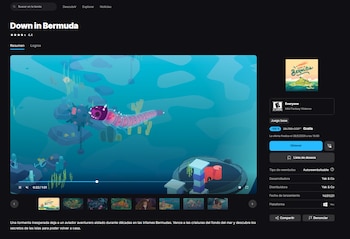 Captura de pantalla del juego 'Down in Bermuda' mostrando una escena submarina azul con una criatura rosada translúcida, una mina y elementos de la interfaz