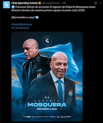 Roberto Mosquera fue anunciado como DT de Sporting Cristal hasta finales del 2026, con opción a renovar. - captura: Sporting Cristal