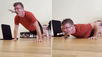 Un hombre rompió un récord Guinness al hacer 25 flexiones con una espada de 43 centímetros en la garganta