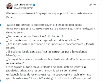 El exdirector del DPS Gustavo Bolívar criticó a residentes de un conjunto que temen por la llegada del expresidente Gustavo Petro - crédito @GustavoBolivar/X
