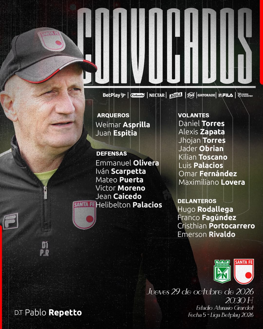 Los convocados por Pablo Repetto para el juego ante Nacional-crédito Jefatura de Prensa de Santa Fe