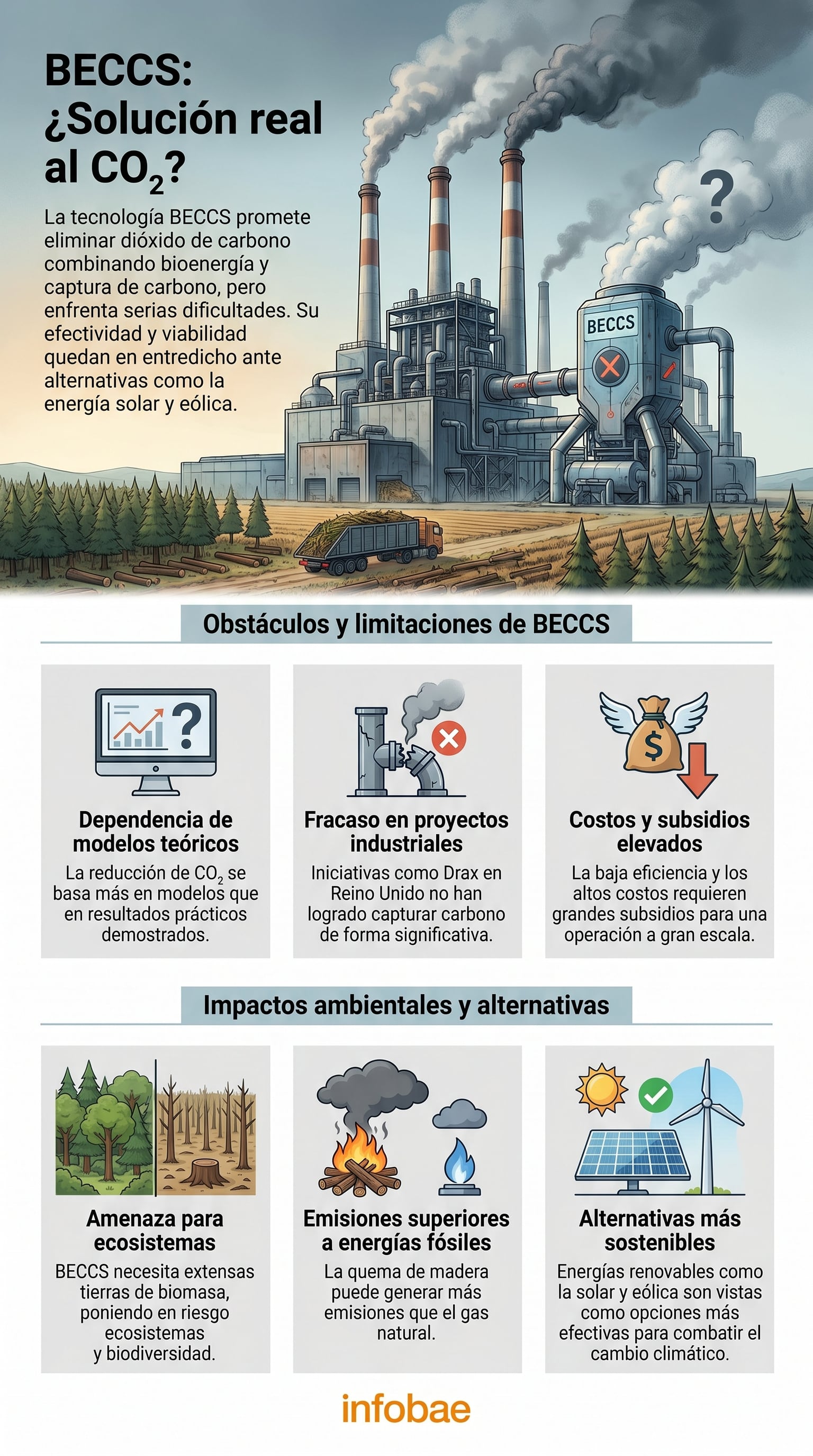 La tecnología BECCS enfrenta serios desafíos económicos, técnicos y ambientales que limitan su aporte a la reducción de CO(Imagen Ilustrativa Infobae)