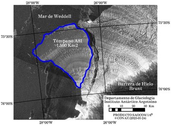 Imagen satelital del témpano realizada
