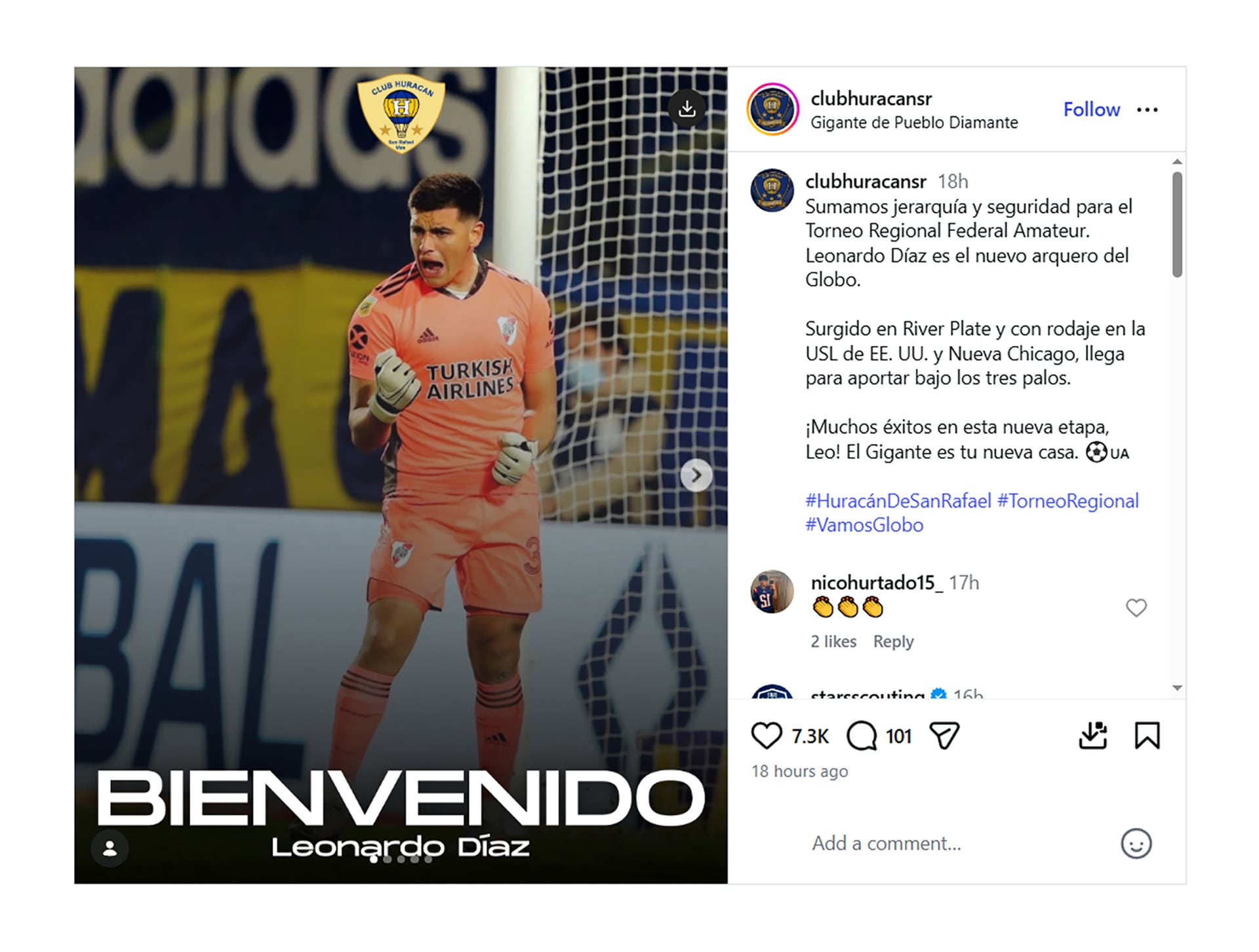 Leo Díaz fue anunciado como refuerzo de Huracán de San Rafael, equipo mendocino que disputará el Torneo Regional Federal Amateur (@_leo.diaz)