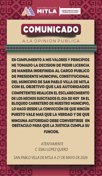 (Facebook: Gobierno Municipal San Pablo Villa de Mitla 2025-2027)