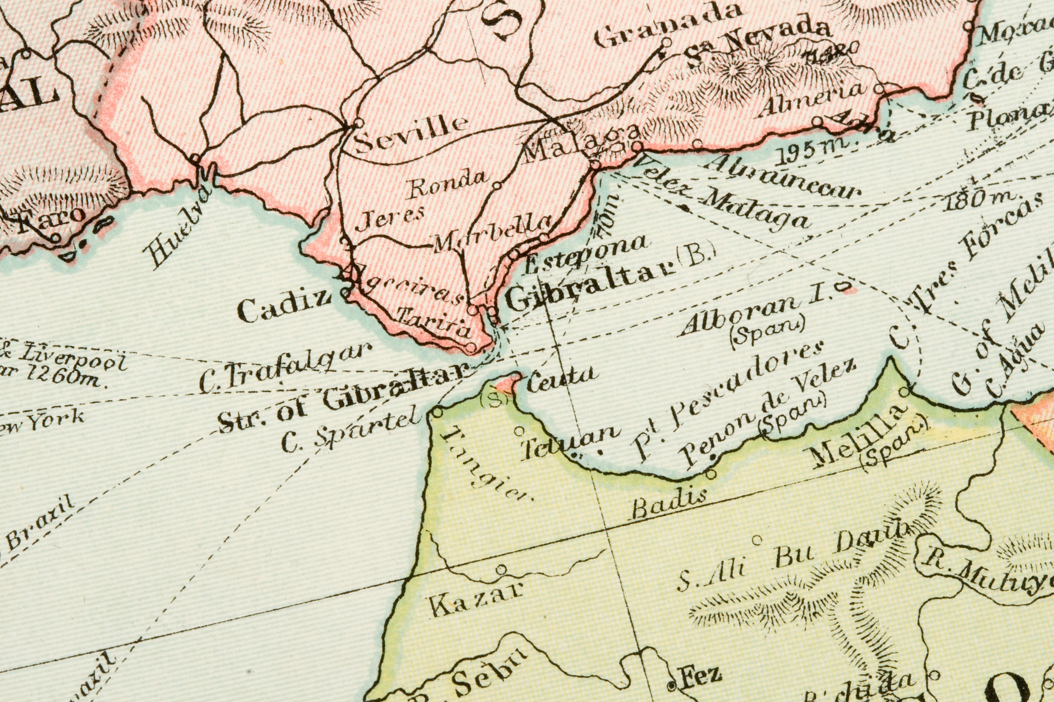 Mapa antiguo del Estrecho de Gibraltar. (Adobe Stock)