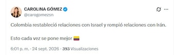 La exvocera presidencial Carolina Gómez reaccionó favorablemente a la nueva orientación diplomática - crédito @carogomezsn/X