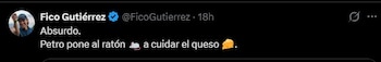 Federico Gutiérrez criticó el nombramiento de Daniel Quintero como superintendente de Salud: "Absurdo. Petro pone al ratón a cuidar el queso" - crédito @FicoGutierrez/X
