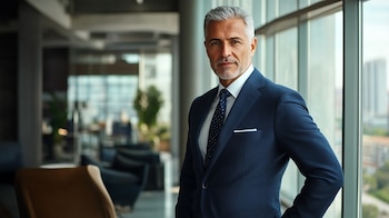 Hombre maduro con cabello gris, actitud segura, apariencia elegante y natural mostrando confianza y sofisticación - (Imagen Ilustrativa Infobae).