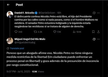 Miguel Ángel del Río Malo contestó a la publicación del concejal Daniel Briceño - crédito @migueldelrioabg
