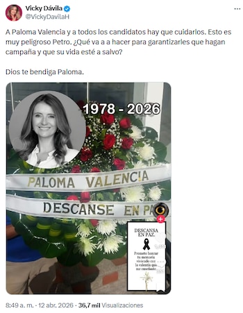 Vicky Dávila exigió a Gustavo Petro garantías de seguridad para Paloma Valencia y los candidatos presidenciales - crédito @VickyDavilaH/X