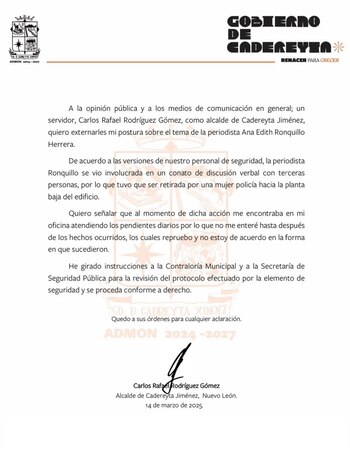 Comunicado del Municipio de Cadereyta