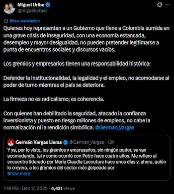 Miguel Uribe Londoño respaldo las