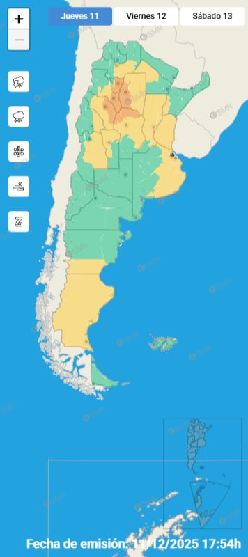 El Servicio Meteorológico Nacional emitió alerta amarilla por tormentas para el Área Metropolitana de Buenos Aires y gran parte de la provincia durante la tarde y noche del jueves