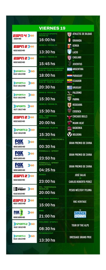 Agenda deportiva 19 de abril