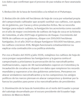Petro sostuvo que el cabecilla se había comprometido con el desarme y la reducción de la violencia en Putumayo - crédito @petrogustavo/ X