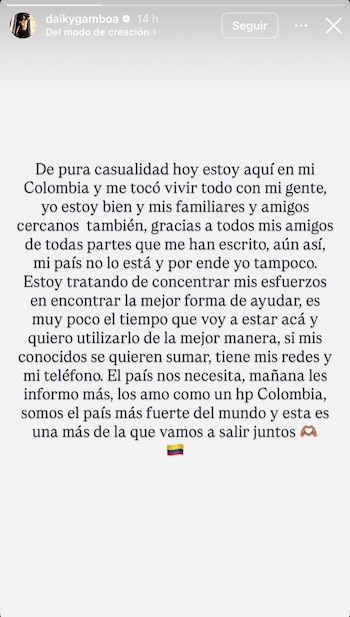 Daiky Gamboa comparte su experiencia y llama a la unión luego del fuerte temblor en Colombia - crédito daikygamboa/Instagram