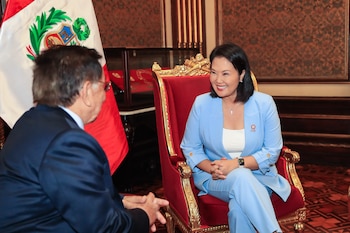 Keiko Fujimori llega a Palacio de Gobierno para reunirse con José María Balcázar. (Foto: Presidencia Perú)