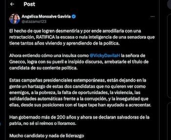 Angélica Monsalve arremetió en contra