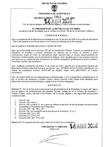 Decreto - crédito suministrada