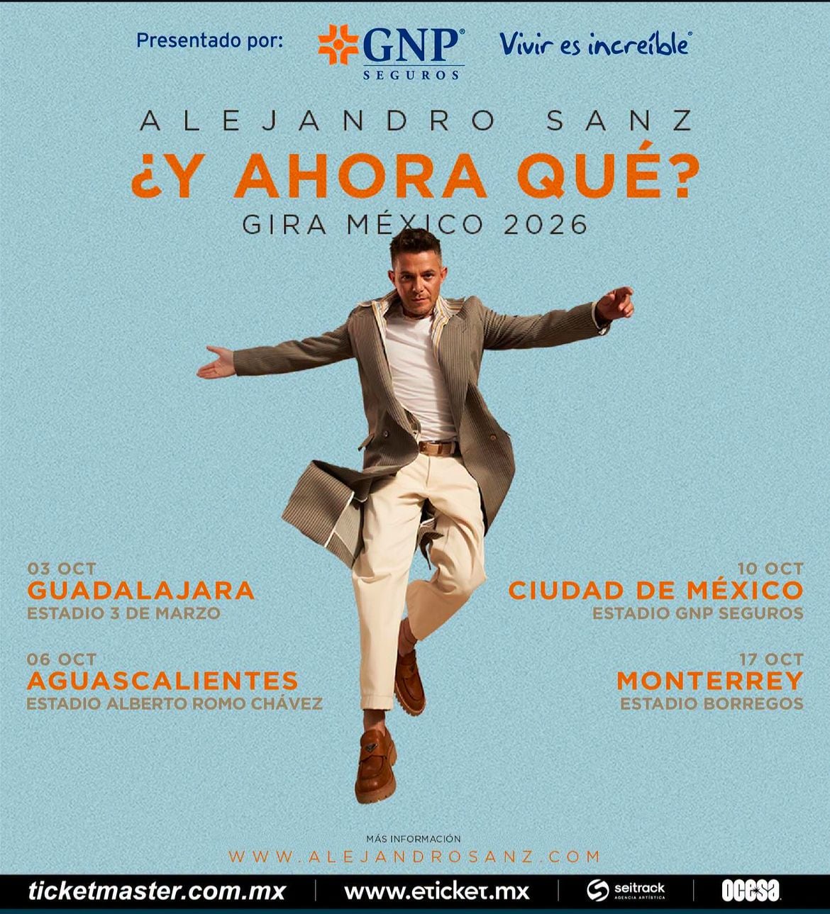 Alejandro Sanz anuncia cuatro conciertos en México en octubre de 2026 como parte de la segunda vuelta de su gira ¿Y ahora qué?. - (Instagram/@ocesa)