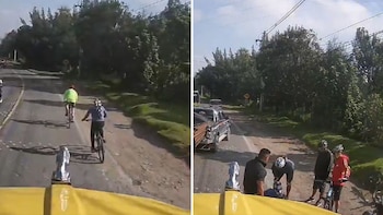 Un ciclista cayó a centímetros de la llanta de un tractocamión en la vía Sibaté-Soacha: todo quedó en video