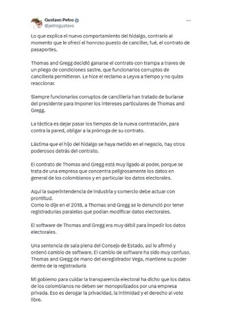 Petro denunció que el contrato