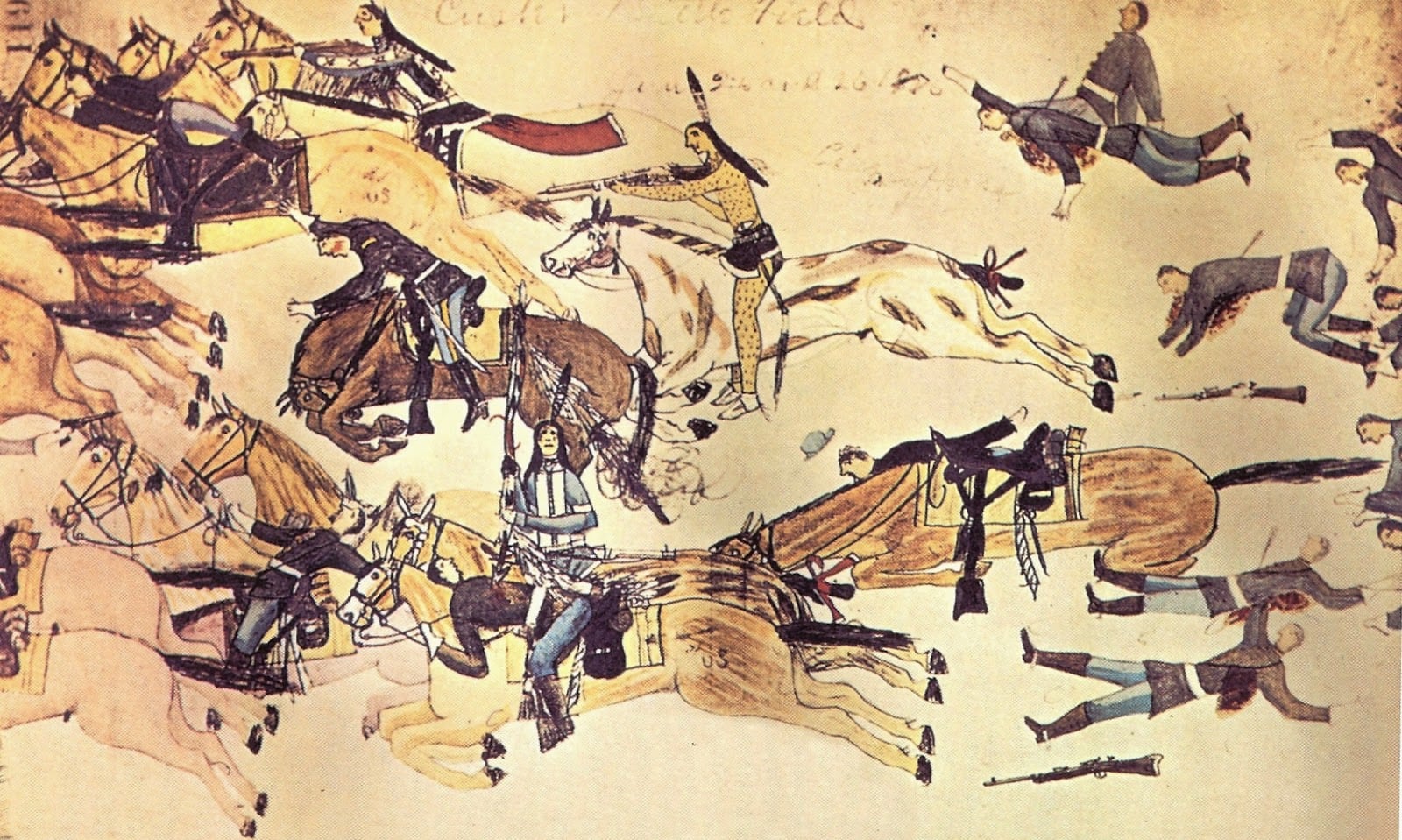 Representación de la Batalla de Little Bighorn realizada por el artista nativo lakota Amos Bad Heart Bull