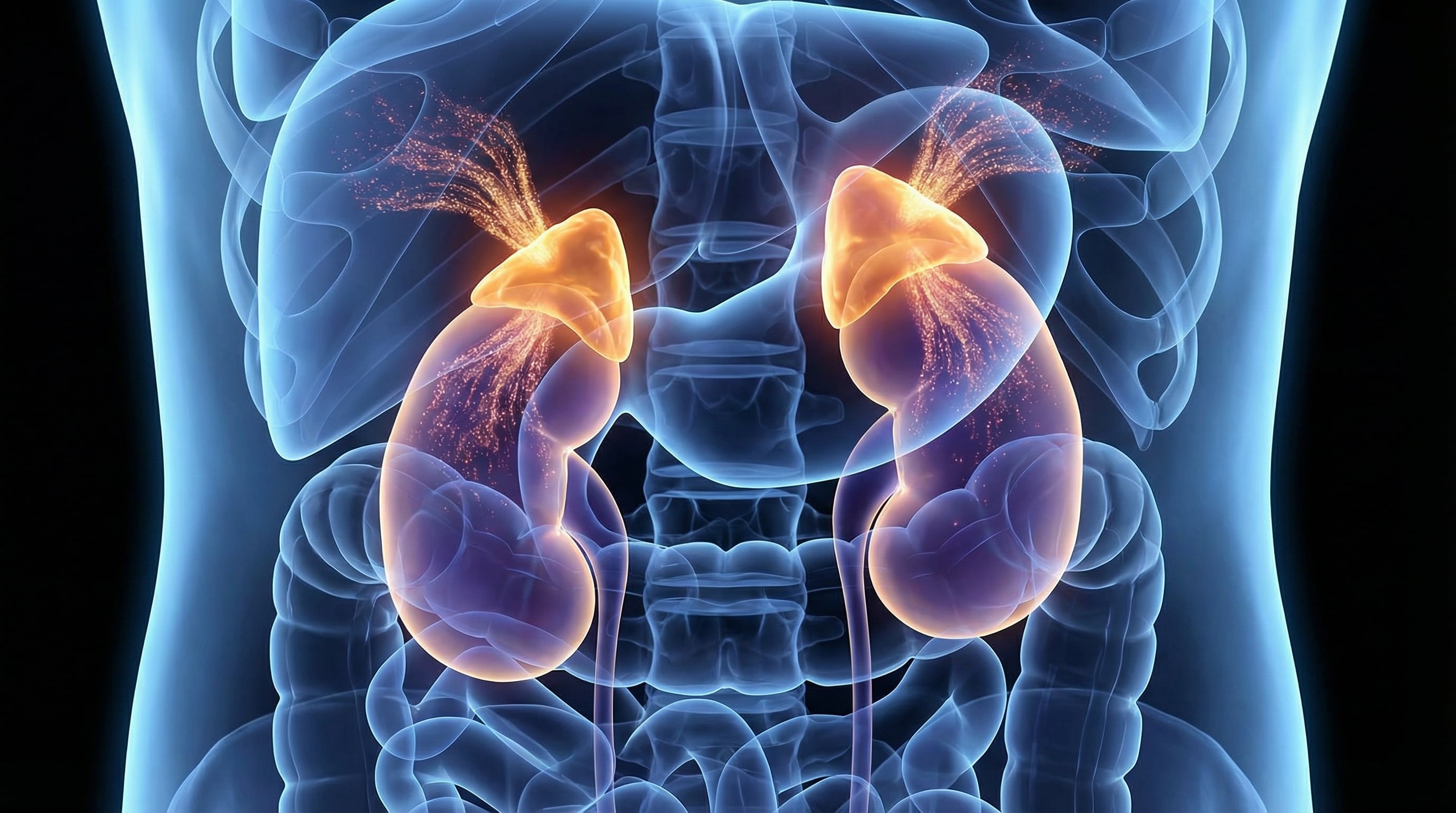 Las glándulas suprarrenales situadas sobre los riñones se encargan de la generación de cortisol (Imagen Ilustrativa Infobae)