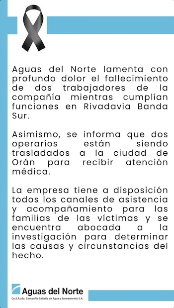 El comunicado oficial que compartió Aguas del Norte a través de sus redes sociales