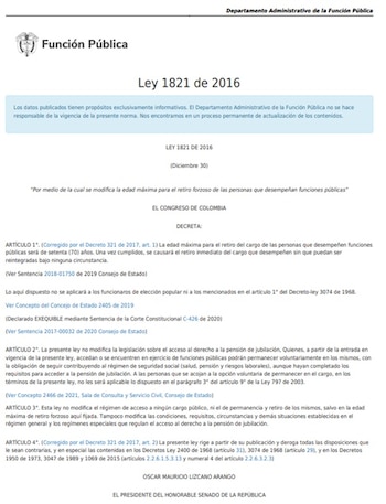 La Ley 1821 modifica la edad máxima para el retiro forzoso de las personas que desempeñan funciones públicas - crédito Función Pública