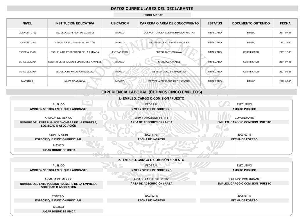 Currículum académico de Manuel Roberto Farías Laguna. Crédito: DeclaraNet