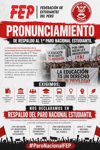 Piden eliminar requisitos para el cogobierno estudiantil y alcanzar 50 % de representación en órganos universitarios. Facebook: FEP